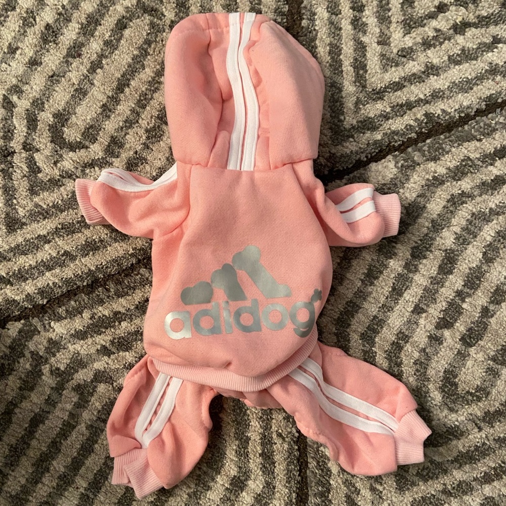 Paw Wag Company doggy sweatsuit “Adidog”
